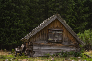old wooden hut on a mountain