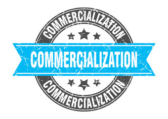 commercialization round stamp with ribbon. label sign
