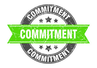 commitment round stamp with ribbon. label sign