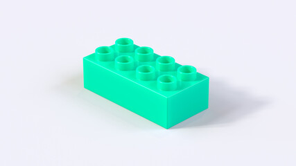 Azure Plastic Toy Brick on a White Background. 3d render with a work path