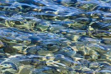Pebble stone reflections on the water. Nature background. Relax