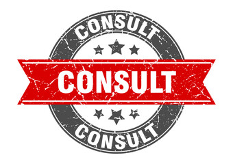 consult round stamp with ribbon. label sign