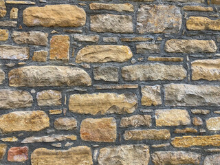 old brown, gray stone wall background close-up. Copy space. Natural