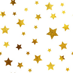 Gold Christmas glitter sparkles stars geometric seamless pattern background