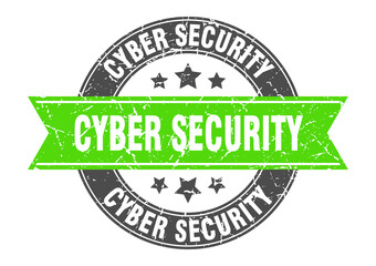 Obraz premium cyber security round stamp with ribbon. label sign