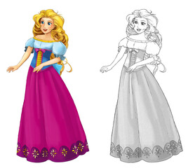 cartoon sketch scene with princess illustration