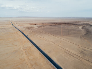 Aerial view of trail in desert