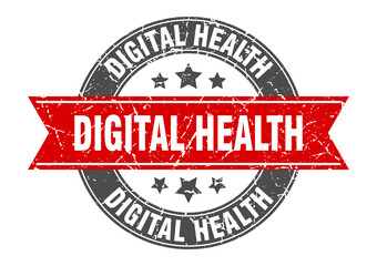 digital health round stamp with ribbon. label sign