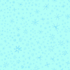 Hand Drawn blue Snowflakes Christmas Seamless Patt