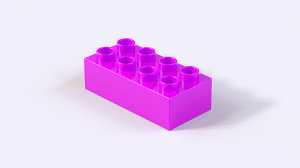 Pink Plastic Building Bricks Block on a White Background. 3d render with a work path