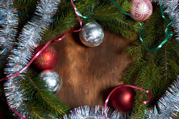 Christmas tree branches decorated with Christmas decorations