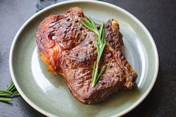 fresh beef steak ribeye grilled veal meat juicy and fried rare or medium on the table tasty top view place copy space for text food background rustic
