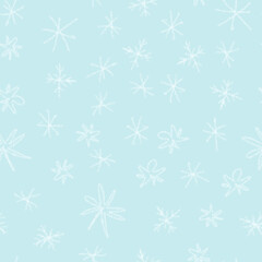 Hand Drawn white Snowflakes Christmas Seamless Pat
