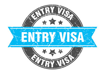 entry visa round stamp with ribbon. label sign