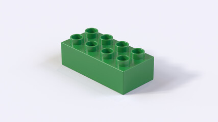 Green Plastic Building Bricks Block on a White Background. 3d render with a work path
