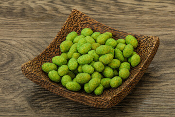 Spicy wasabi peanuts in the bowl