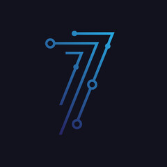 Number seven / seventh / 7 vector font alphabet, technological flat design for your unique elements design ; logo, corporate identity, application, creative poster & more