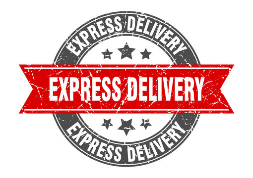 express delivery round stamp with ribbon. label sign