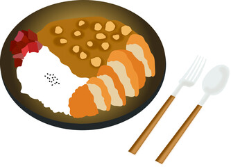 Curry food vector with spoon and fork