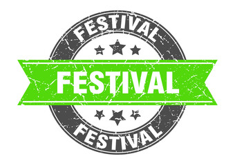 festival round stamp with ribbon. label sign