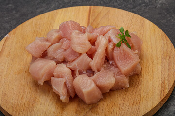Raw diced chicken for cooking