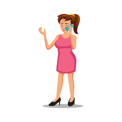 flat design of cartoon character of woman is calling phone