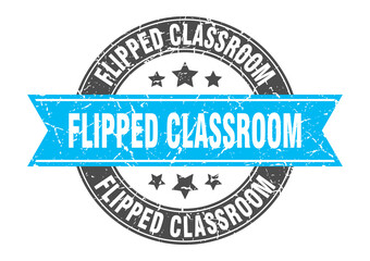 flipped classroom round stamp with ribbon. label sign