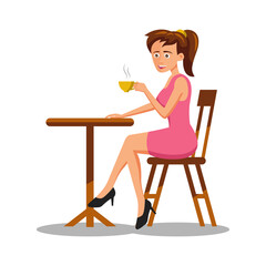 Fototapeta premium flat design of cartoon character of woman drinking coffee