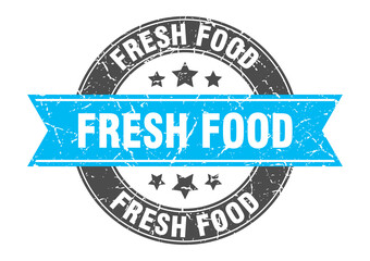 fresh food round stamp with ribbon. label sign