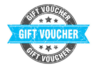 Obraz premium gift voucher round stamp with ribbon. label sign