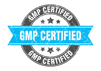 gmp certified round stamp with ribbon. label sign
