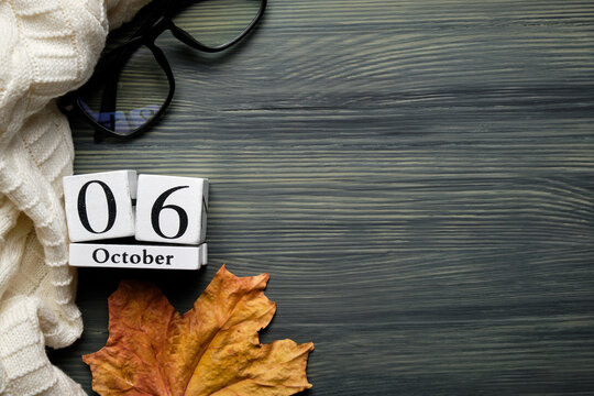 sixth day of autumn month calendar october with copy space
