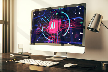 Computer monitor with creative artificial Intelligence abbreviation. Future technology and AI...