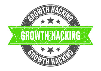 growth hacking round stamp with ribbon. label sign