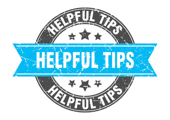 helpful tips round stamp with ribbon. label sign