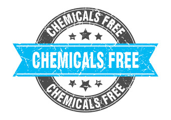 chemicals free round stamp with ribbon. label sign