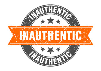 inauthentic round stamp with ribbon. label sign