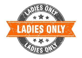 ladies only round stamp with ribbon. label sign