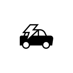 Electric Car Icon in black flat glyph, filled style isolated on white background