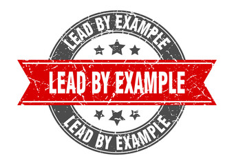 lead by example round stamp with ribbon. label sign
