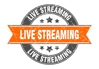 live streaming round stamp with ribbon. label sign