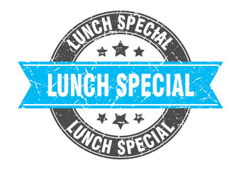 lunch special round stamp with ribbon. label sign