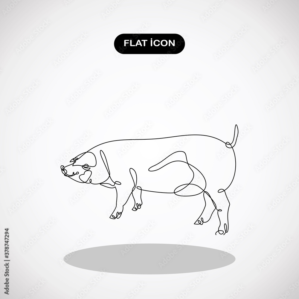 Poster pig. continuous drawing with one line. vector.
