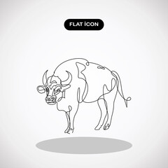 Continuous one line drawing style. Bull cow icon. Vector illustration.