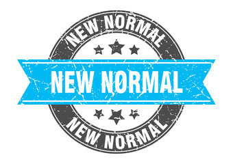 new normal round stamp with ribbon. label sign