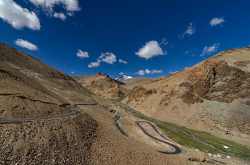 Gata Loops a stretch of windinging road with  21 hairpin bends at a height of about 17000 ft, Leh Manali Road ,Ladakh, India