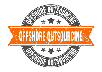 offshore outsourcing round stamp with ribbon. label sign