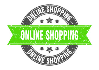 online shopping round stamp with ribbon. label sign