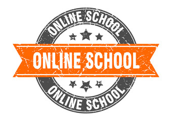 online school round stamp with ribbon. label sign