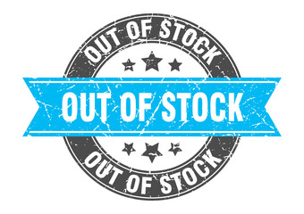 out of stock round stamp with ribbon. label sign